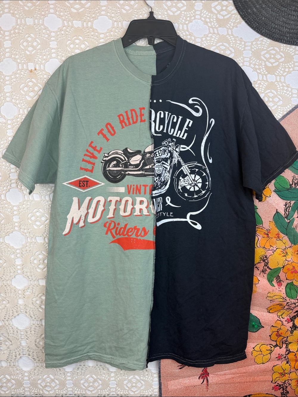 Trust the Universe Motorcycle Graphic Split-Tone Short Sleeve Shirt Sz. L NEW